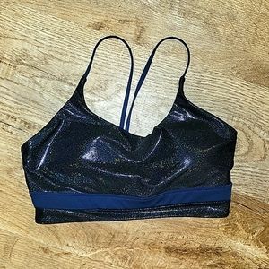 Zyia Dark Navy Holographic padded sports bra. Size Large